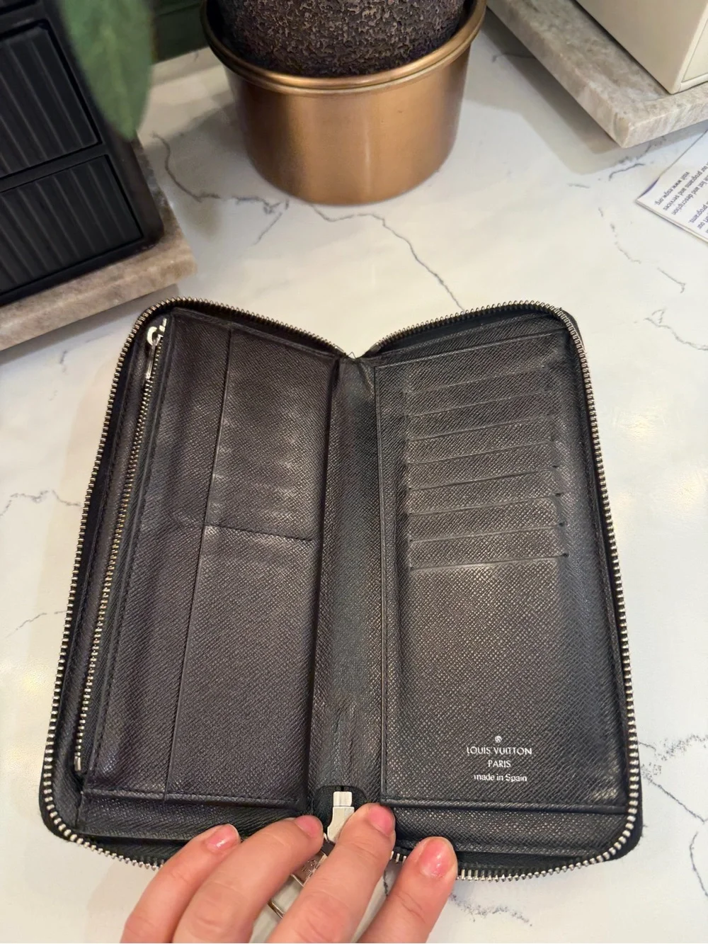 Louis Vuitton Black Checkered Zip Wallet